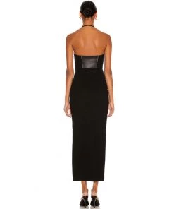 Trendy & Unique Unique Halter Zip Side Panel Leather Cocktail Midi Dress - Black What's New