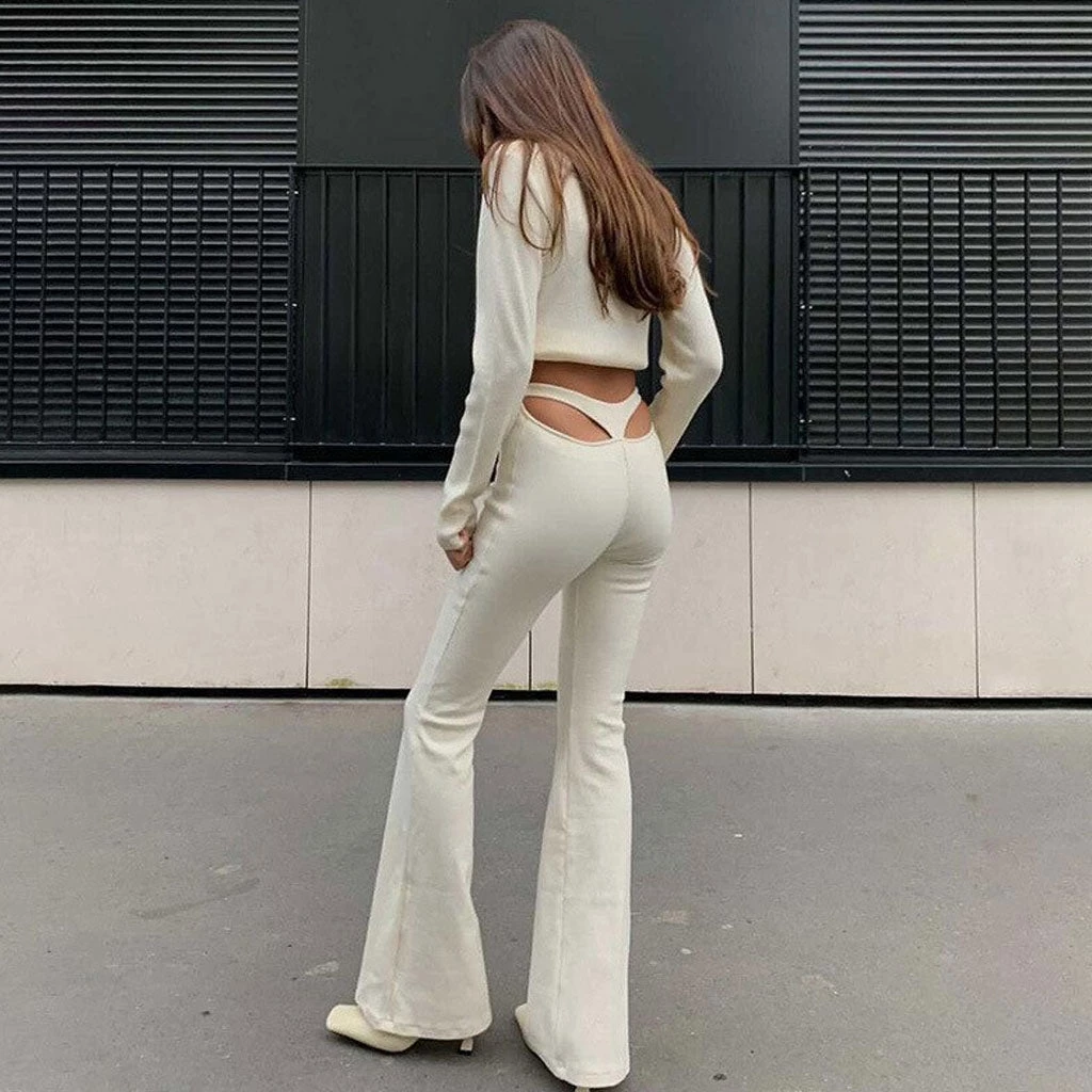Trendy & Unique Unique High Waist Cutout Rib Knit Skinny Flare Pants - White What's New 4 Trendy & Unique Unique High Waist Cutout Rib Knit Skinny Flare Pants - White What's New