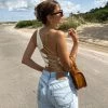 Trendy & Unique Unique Lace Up Backless One Shoulder Crop Tank Top - White What's New