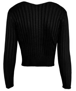 Trendy & Unique Unique Letter Chain Open Front Long Sleeve Ribbed Crop Cardigan - Black