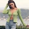 Trendy & Unique Unique Letter Chain Open Front Long Sleeve Ribbed Crop Cardigan - Green 1 Trendy & Unique Unique Letter Chain Open Front Long Sleeve Ribbed Crop Cardigan - Green