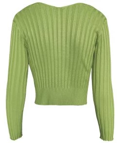 Trendy & Unique Unique Letter Chain Open Front Long Sleeve Ribbed Crop Cardigan - Green