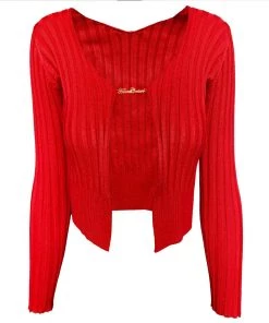 Trendy & Unique What's New Unique Letter Chain Open Front Long Sleeve Ribbed Crop Cardigan - Red 10 Trendy & Unique What's New Unique Letter Chain Open Front Long Sleeve Ribbed Crop Cardigan - Red