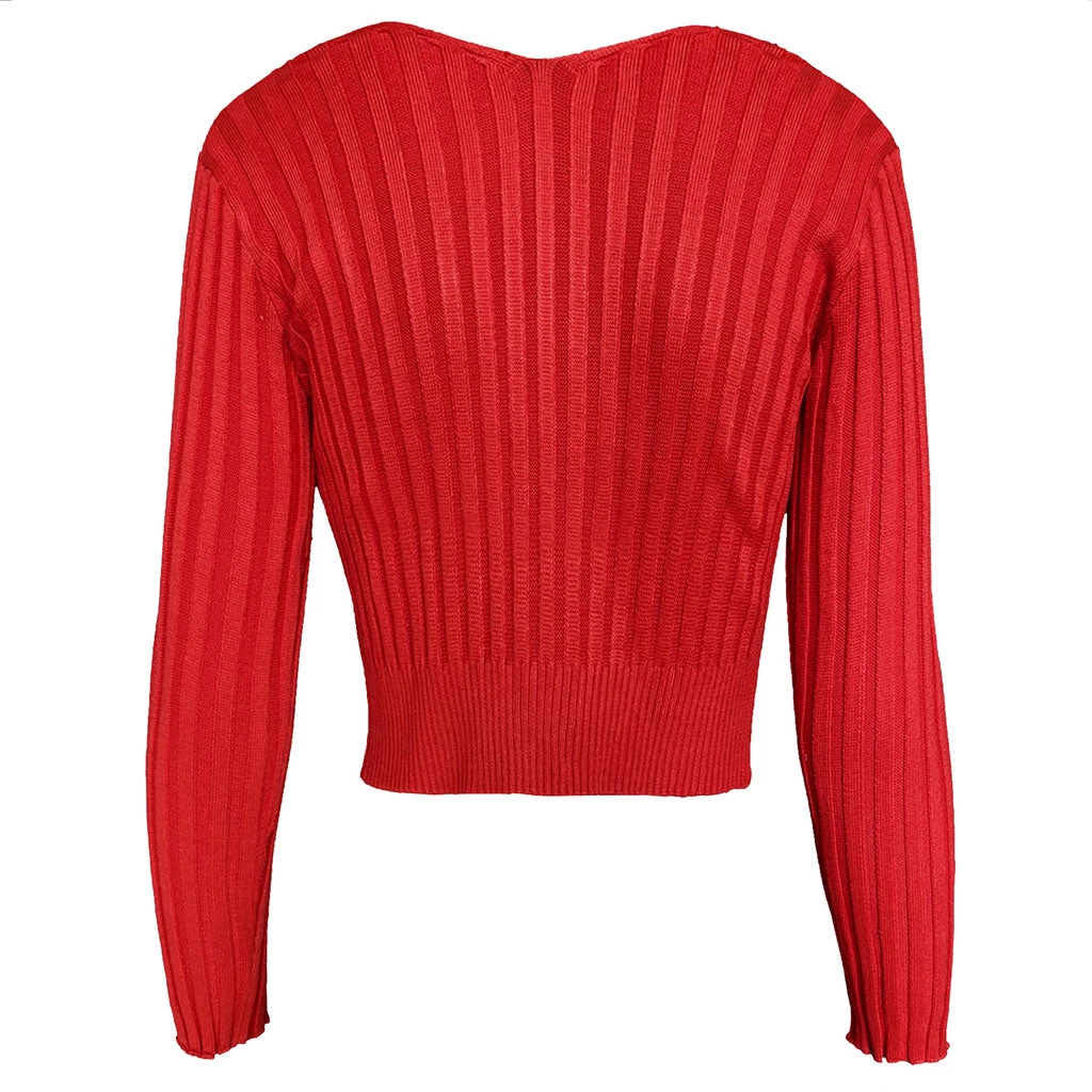 Trendy & Unique What's New Unique Letter Chain Open Front Long Sleeve Ribbed Crop Cardigan - Red 7 Trendy & Unique What's New Unique Letter Chain Open Front Long Sleeve Ribbed Crop Cardigan - Red