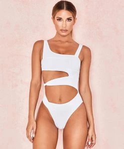 Trendy & Unique What's New Unique Neck Cut Out High Leg One Piece Swimsuit - White