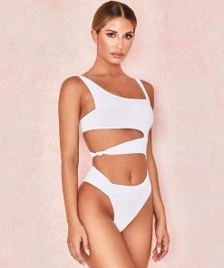 Trendy & Unique What's New Unique Neck Cut Out High Leg One Piece Swimsuit - White
