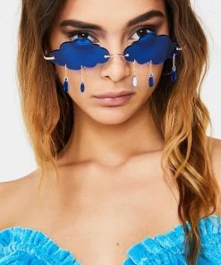 Trendy & Unique What's New Unique Rain Cloud Shape Lens Rimless Sunglasses - Blue