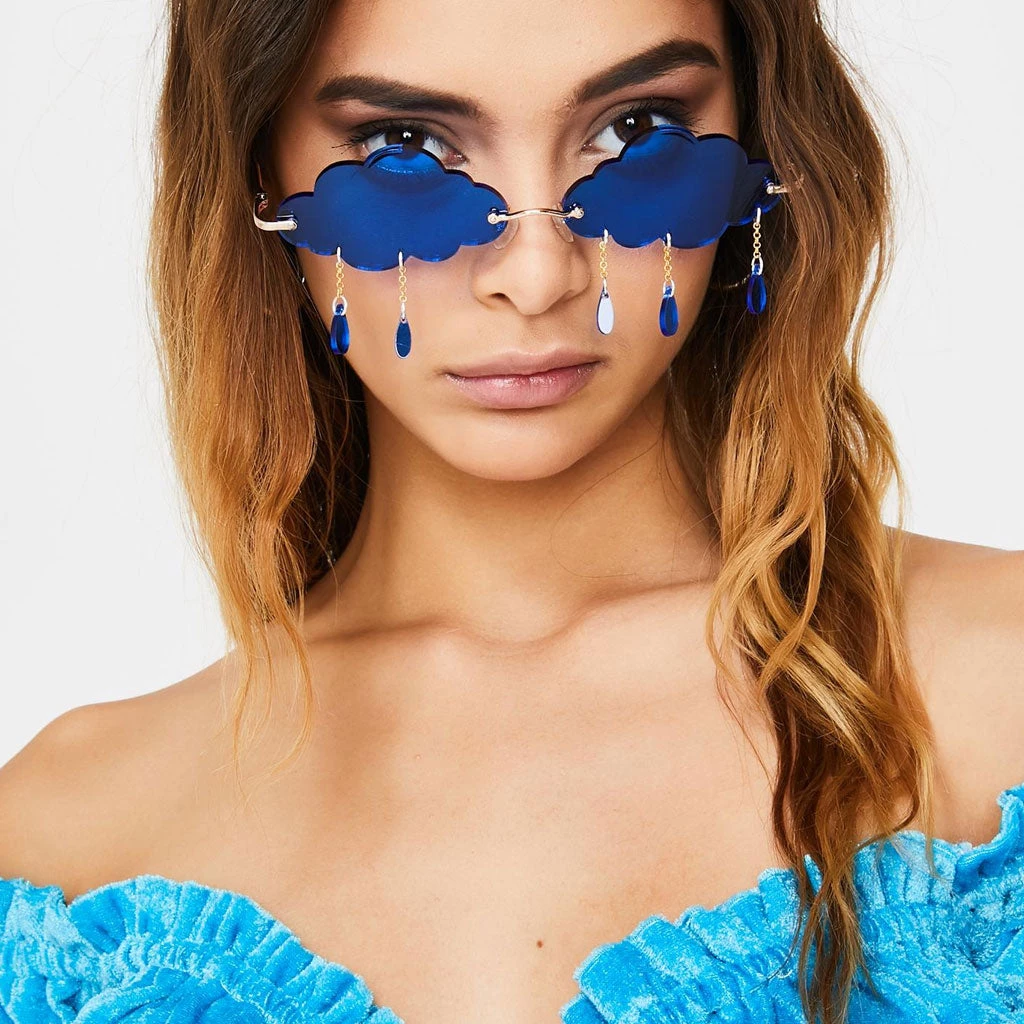 Trendy & Unique What's New Unique Rain Cloud Shape Lens Rimless Sunglasses - Blue 3 Trendy & Unique What's New Unique Rain Cloud Shape Lens Rimless Sunglasses - Blue