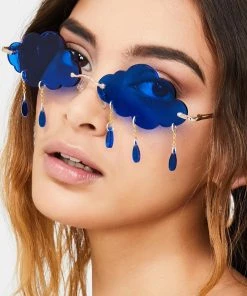 Trendy & Unique What's New Unique Rain Cloud Shape Lens Rimless Sunglasses - Blue