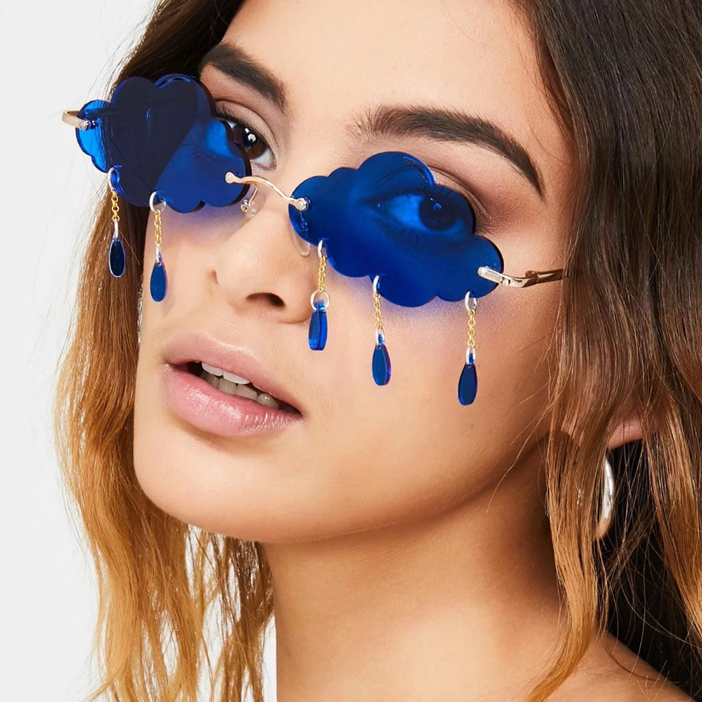 Trendy & Unique What's New Unique Rain Cloud Shape Lens Rimless Sunglasses - Blue 4 Trendy & Unique What's New Unique Rain Cloud Shape Lens Rimless Sunglasses - Blue