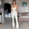 Trendy & Unique What's New Unique Rib Knit Crop Top Flare Pant Matching Set - White
