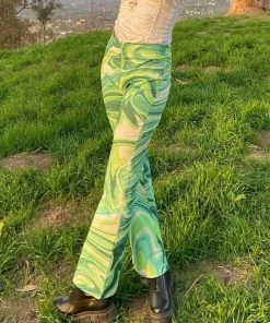 Trendy & Unique Unique Tie Dye High Waist Zipper Front Flare Pants - Green What's New