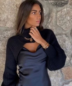 Trendy & Unique Unique Turtleneck Long Sleeve Rib Knit Crop Pullover Sweater - Black