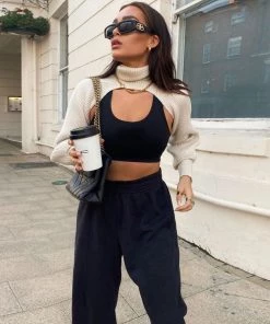 Trendy & Unique Unique Turtleneck Long Sleeve Rib Knit Crop Pullover Sweater - White What's New