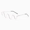 Trendy & Unique Unique Gold Tone Wavy Lensless Eyeglass Half Frame - Silver