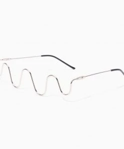 Trendy & Unique Unique Gold Tone Wavy Lensless Eyeglass Half Frame - Silver