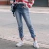 Trendy & Unique Unique Zip Back High Waist Faded Frayed Skinny Jeans - Blue What's New
