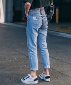 Trendy & Unique Unique Zip Back High Waist Faded Frayed Skinny Jeans - Blue What's New