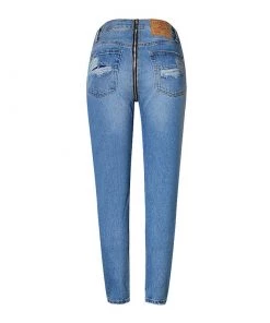 Trendy & Unique Unique Zip Back High Waist Faded Frayed Skinny Jeans - Blue What's New