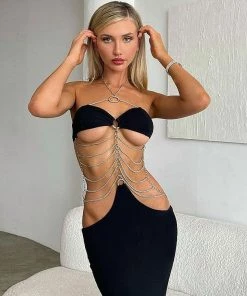 Trendy & Unique Vacation Ready Cut Out Layered Metal Chain Halter Maxi Dress - Black What's New 8 Trendy & Unique Vacation Ready Cut Out Layered Metal Chain Halter Maxi Dress - Black What's New