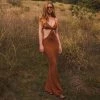 Trendy & Unique What's New Vacation Ready Deep V Neck Cut Out Sweater Maxi Dress - Rust