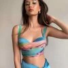 Trendy & Unique Vacation Ready Draped Bustier Suspender Strap Crop Tank Top - Blue
