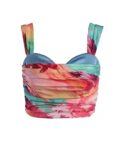 Trendy & Unique Vacation Ready Draped Bustier Suspender Strap Crop Tank Top - Blue