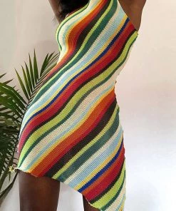 Trendy & Unique What's New Vacation Ready Rainbow Stripe Sleeveless Sweater Dress - Multicolor