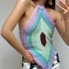 Trendy & Unique Vacation Ready Striped Panel Backless Knitted Halter Top - Multicolor What's New