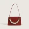 Trendy & Unique Versatile Peal Trim Chunky Chain Zip Top Leather Shoulder Bag - Red