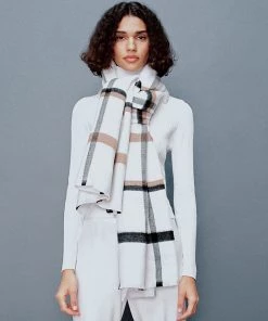 Trendy & Unique Versatile Plaid Print Frayed Oversized Blanket Scarf - White What's New