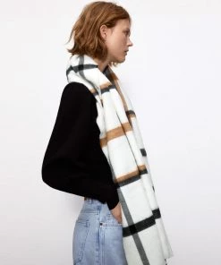Trendy & Unique Versatile Plaid Print Frayed Oversized Blanket Scarf - White What's New