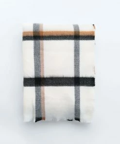 Trendy & Unique Versatile Plaid Print Frayed Oversized Blanket Scarf - White What's New