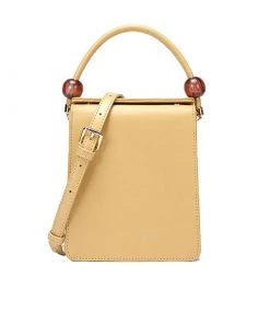 Trendy & Unique Versatile Rectangle Shape Button Top Bead Trim Crossbody Bag - Yellow