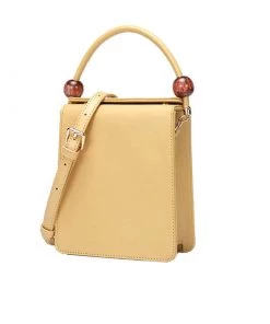 Trendy & Unique Versatile Rectangle Shape Button Top Bead Trim Crossbody Bag - Yellow