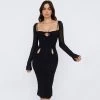 Trendy & Unique What's New Versatile Square Neck Long Sleeve Bodycon Cut Out Midi Dress - Black 1 Trendy & Unique What's New Versatile Square Neck Long Sleeve Bodycon Cut Out Midi Dress - Black