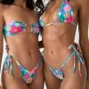 Trendy & Unique Versatile Floral Printed Tied String Sliding Triangle Bikini Set - Blue
