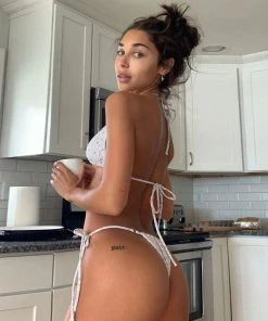 Trendy & Unique Versatile Tied String Ruched Sliding Triangle Bikini Set - Coffee