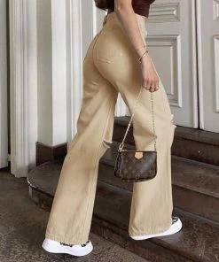 Trendy & Unique Vibrant '90s Cut Out High Waist Straight Leg Jeans - Khaki