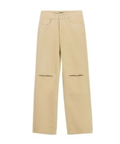 Trendy & Unique Vibrant '90s Cut Out High Waist Straight Leg Jeans - Khaki
