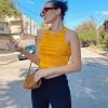 Trendy & Unique Vibrant Gradient Sunset Crew Neck Rib Knit Crop Tank Top - Yellow What's New