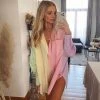 Trendy & Unique What's New Vibrant Rainbow Color Long Sleeve Button Down Shirt - Multicolor