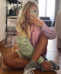 Trendy & Unique What's New Vibrant Rainbow Color Long Sleeve Button Down Shirt - Multicolor