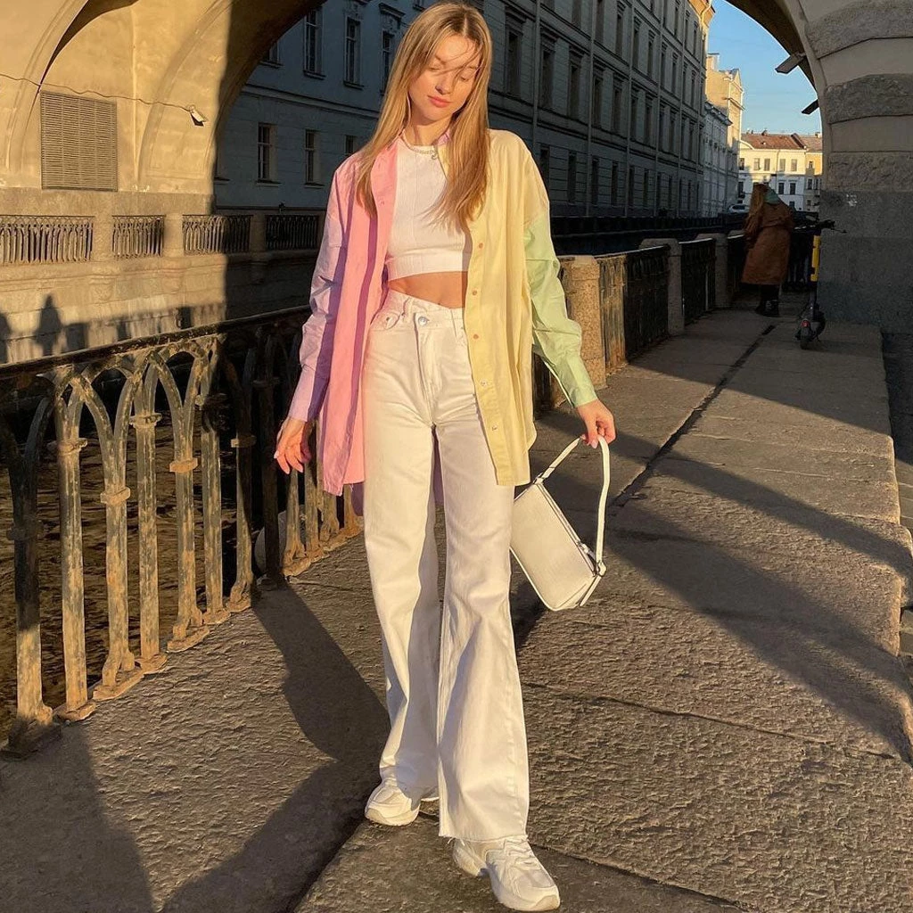 Trendy & Unique What's New Vibrant Rainbow Color Long Sleeve Button Down Shirt - Multicolor 5 Trendy & Unique What's New Vibrant Rainbow Color Long Sleeve Button Down Shirt - Multicolor