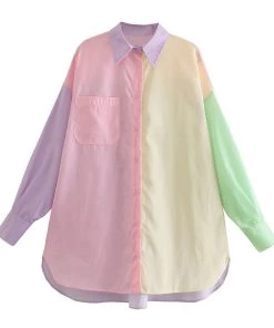 Trendy & Unique What's New Vibrant Rainbow Color Long Sleeve Button Down Shirt - Multicolor 10 Trendy & Unique What's New Vibrant Rainbow Color Long Sleeve Button Down Shirt - Multicolor