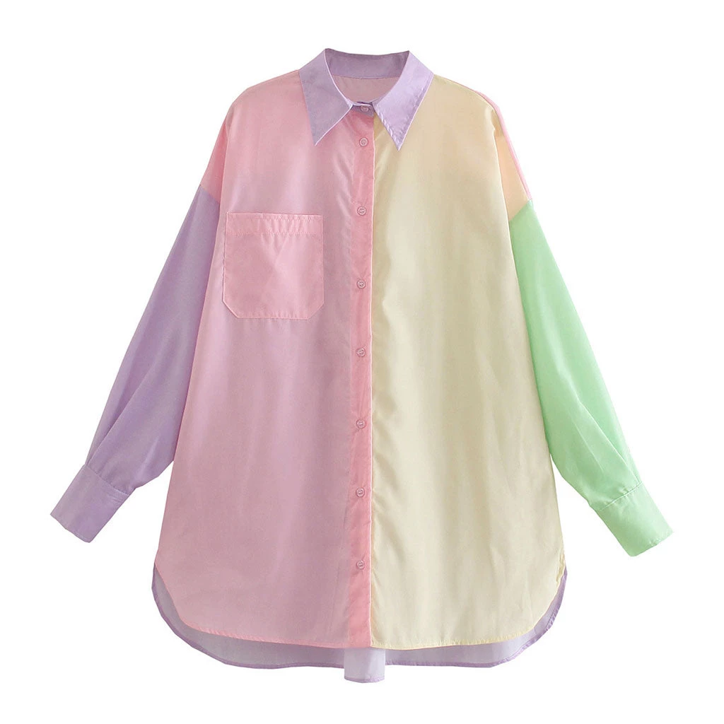 Trendy & Unique What's New Vibrant Rainbow Color Long Sleeve Button Down Shirt - Multicolor 6 Trendy & Unique What's New Vibrant Rainbow Color Long Sleeve Button Down Shirt - Multicolor