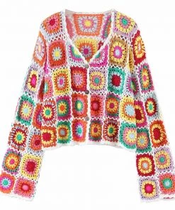 Trendy & Unique What's New Vibrant Scalloped Button Down Floral Crochet Knit Cardigan - Multicolor 10 Trendy & Unique What's New Vibrant Scalloped Button Down Floral Crochet Knit Cardigan - Multicolor
