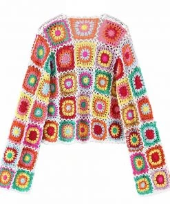 Trendy & Unique What's New Vibrant Scalloped Button Down Floral Crochet Knit Cardigan - Multicolor 11 Trendy & Unique What's New Vibrant Scalloped Button Down Floral Crochet Knit Cardigan - Multicolor