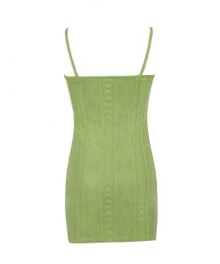 Trendy & Unique What's New Vibrant Square Neck Geometric Cable Knit Slip Mini Dress - Green