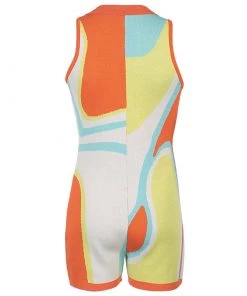 Trendy & Unique Vibrant Tie Dye Button Down Collared V Neck Knit Romper - Multicolor